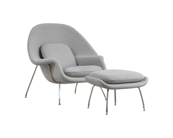 Homeroots 39" Light Gray And Silver Wool Lounge Chair With Ottoman   520551