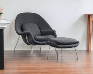 Homeroots 39" Dark Gray And Silver Wool Lounge Chair With Ottoman   520552