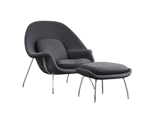 Homeroots 39" Dark Gray And Silver Wool Lounge Chair With Ottoman   520552