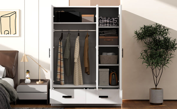 English Elm 3 Door Wardrobe Closet with Drawers, Shelves & Aluminum Rod — Durable MDF Pine, 47.2"L x 20"W x 67.7"H white GX001837AAK