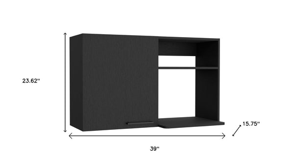HomeRoots 39" Modern Black Laminate Wall-Mounted China Cabinet with Two Shelves for Stylish Storage Solutions 520576