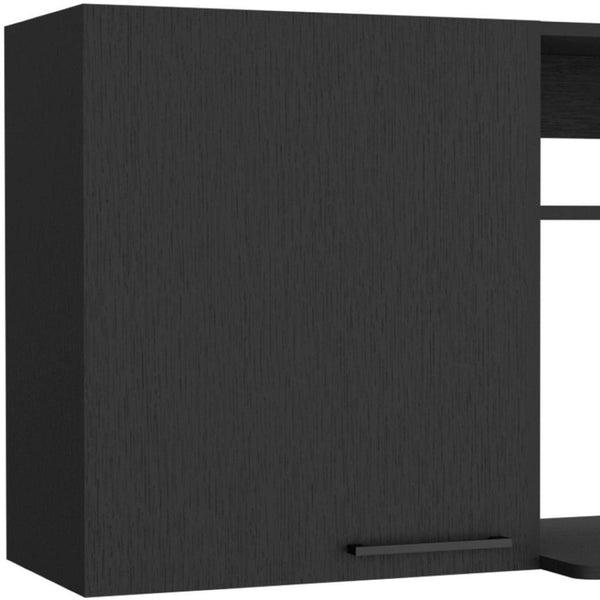 HomeRoots 39" Modern Black Laminate Wall-Mounted China Cabinet with Two Shelves for Stylish Storage Solutions 520576