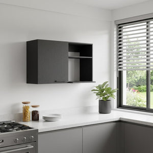 HomeRoots 39" Modern Black Laminate Wall-Mounted China Cabinet with Two Shelves for Stylish Storage Solutions 520576