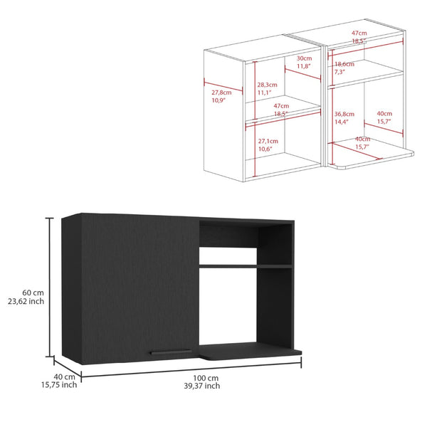 HomeRoots 39" Modern Black Laminate Wall-Mounted China Cabinet with Two Shelves for Stylish Storage Solutions 520576