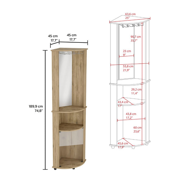 HomeRoots 18" Brown Laminate Corner Bar Cabinet - Stylish Glass Doors & Smart Storage for Any Room Space 520578