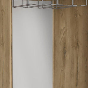 HomeRoots 18" Brown Laminate Corner Bar Cabinet - Stylish Glass Doors & Smart Storage for Any Room Space 520578