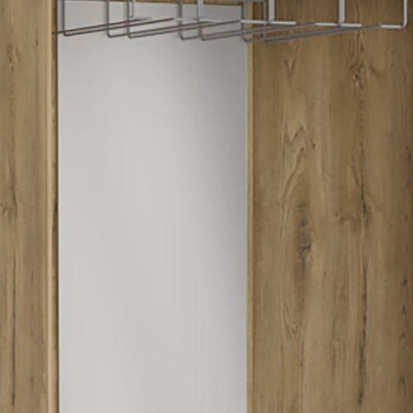HomeRoots 18" Brown Laminate Corner Bar Cabinet - Stylish Glass Doors & Smart Storage for Any Room Space 520578