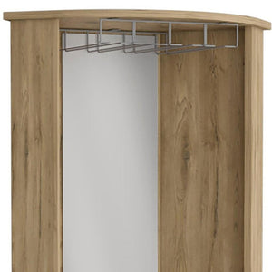 HomeRoots 18" Brown Laminate Corner Bar Cabinet - Stylish Glass Doors & Smart Storage for Any Room Space 520578