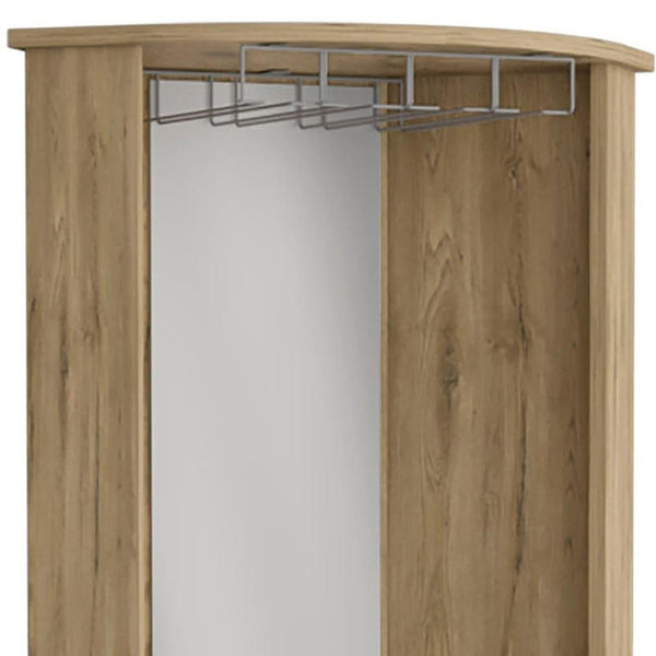 HomeRoots 18" Brown Laminate Corner Bar Cabinet - Stylish Glass Doors & Smart Storage for Any Room Space 520578