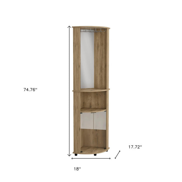 HomeRoots 18" Brown Laminate Corner Bar Cabinet - Stylish Glass Doors & Smart Storage for Any Room Space 520578