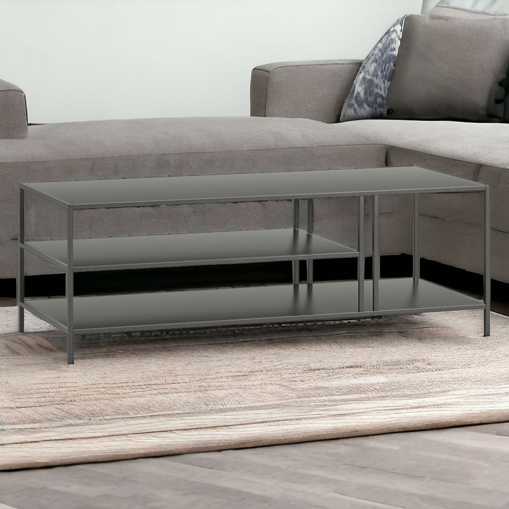 Homeroots 48" Gray Steel Coffee Table With Two Shelves   520581