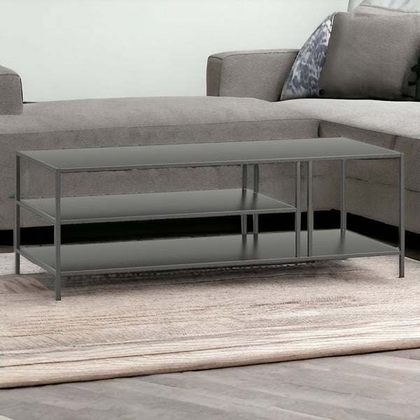 Homeroots 48" Gray Steel Coffee Table With Two Shelves   520581