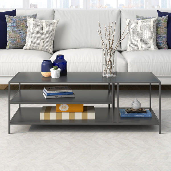 Homeroots 48" Gray Steel Coffee Table With Two Shelves   520581