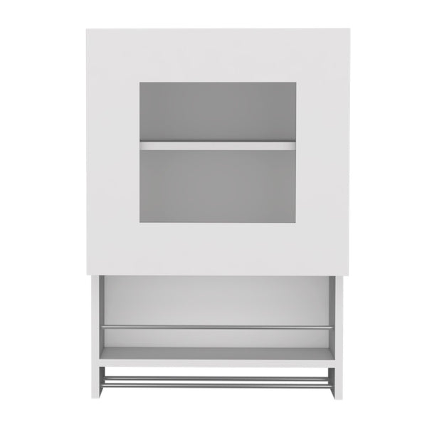HomeRoots 20" White Laminate Wall-Mounted China Cabinet with Glass Doors & Adjustable Shelf for Modern Spaces 520583