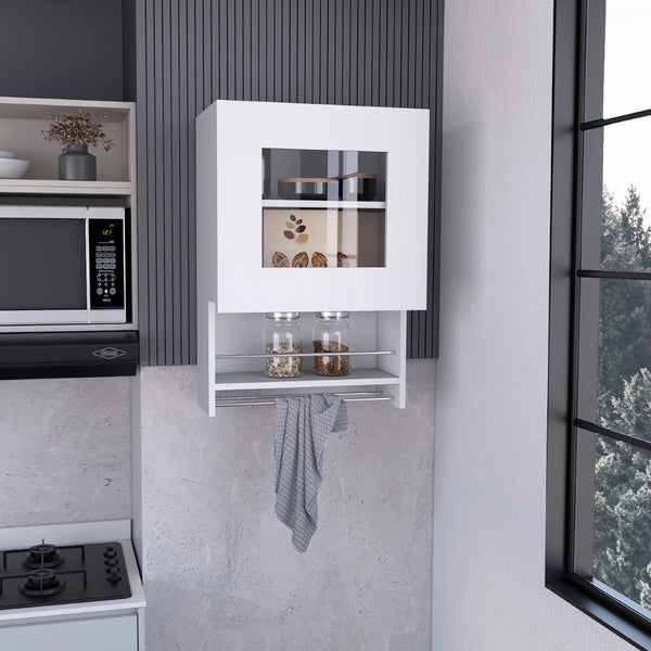 HomeRoots 20" White Laminate Wall-Mounted China Cabinet with Glass Doors & Adjustable Shelf for Modern Spaces 520583