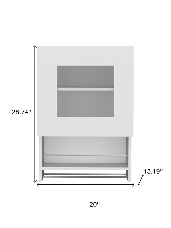 HomeRoots 20" White Laminate Wall-Mounted China Cabinet with Glass Doors & Adjustable Shelf for Modern Spaces 520583