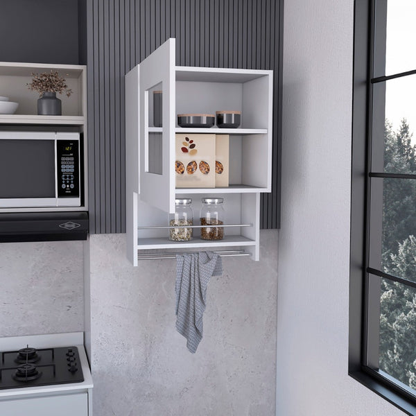 HomeRoots 20" White Laminate Wall-Mounted China Cabinet with Glass Doors & Adjustable Shelf for Modern Spaces 520583
