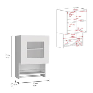 HomeRoots 20" White Laminate Wall-Mounted China Cabinet with Glass Doors & Adjustable Shelf for Modern Spaces 520583