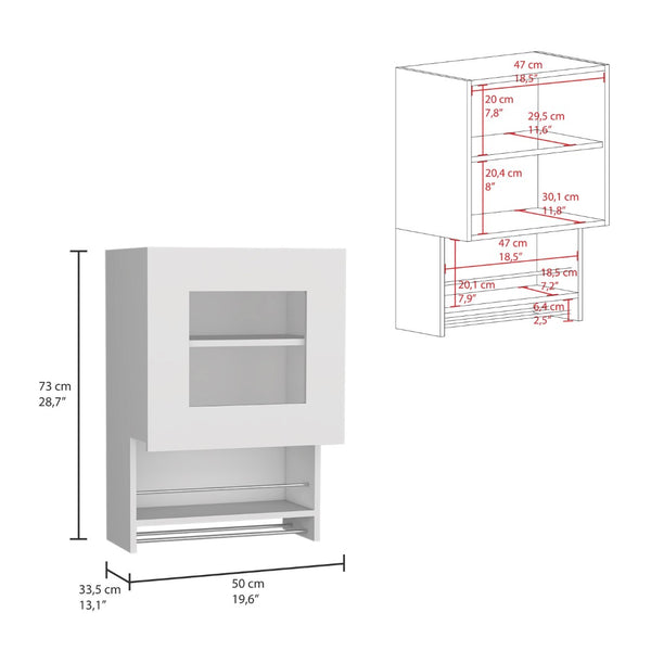 HomeRoots 20" White Laminate Wall-Mounted China Cabinet with Glass Doors & Adjustable Shelf for Modern Spaces 520583