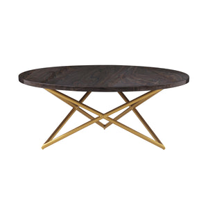Homeroots 43" Brown And Gold Genuine Marble And Metal Round Coffee Table   520587
