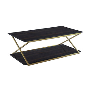 Homeroots 51" Dark Brown And Gold Metal Coffee Table With Shelf   520589
