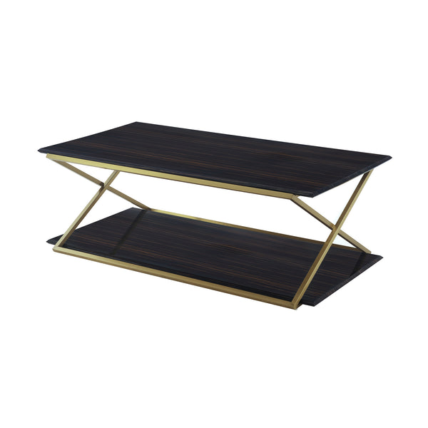 Homeroots 51" Dark Brown And Gold Metal Coffee Table With Shelf   520589