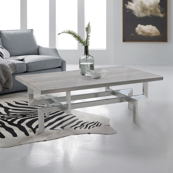 Homeroots 51" Gray And Silver Stainless Steel Coffee Table   520590