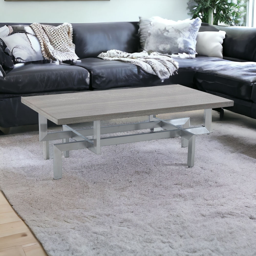 Homeroots 51" Gray And Silver Stainless Steel Coffee Table   520590