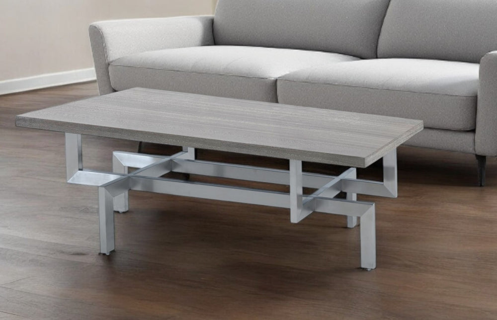 HomeRoots 51" Gray and Silver Stainless Steel Coffee Table - Modern Rectangular Design for Stylish Living Rooms 520590