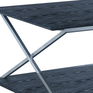 Homeroots 51" Black And Silver Stainless Steel Coffee Table With Shelf   520592