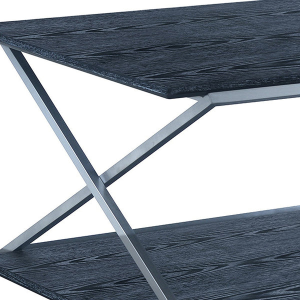 Homeroots 51" Black And Silver Stainless Steel Coffee Table With Shelf   520592