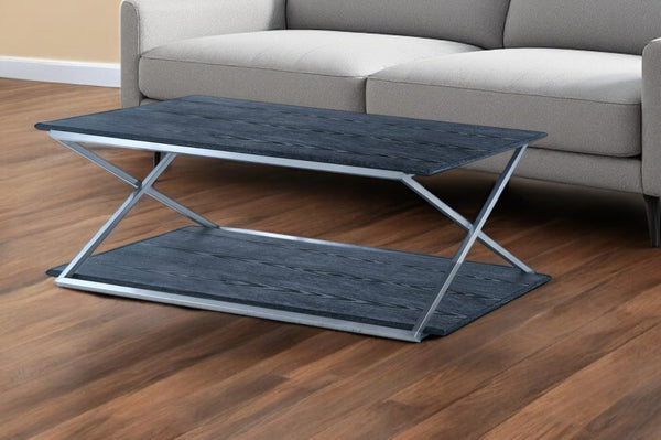 HomeRoots 51" Black and Silver Stainless Steel Coffee Table - Modern Design with Shelf for Stylish Storage Solutions 520592