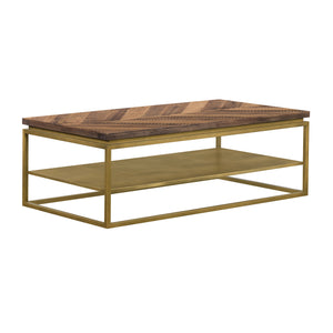 Homeroots 46" Brown And Brass Concrete And Brass Coffee Table With Shelf   520593