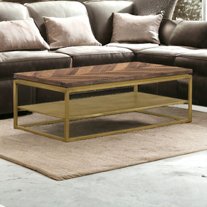 Homeroots 46" Brown And Brass Concrete And Brass Coffee Table With Shelf   520593