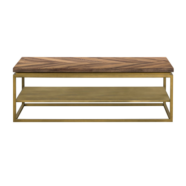 Homeroots 46" Brown And Brass Concrete And Brass Coffee Table With Shelf   520593