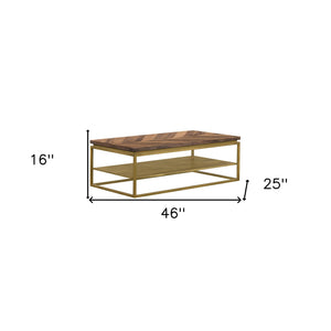Homeroots 46" Brown And Brass Concrete And Brass Coffee Table With Shelf   520593