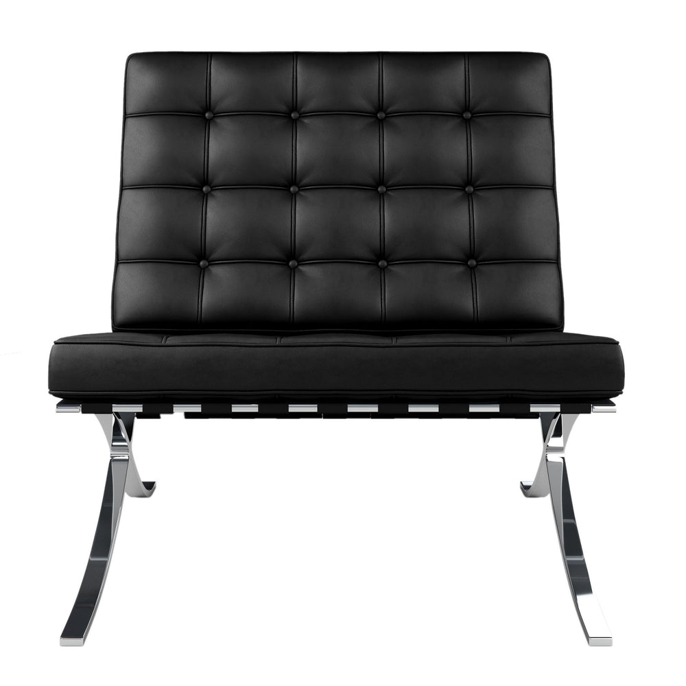 Homeroots 32" Black And Silver Italian Leather Tufted Lounge Chair   520597