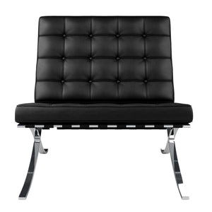 Homeroots 32" Black And Silver Italian Leather Tufted Lounge Chair   520597