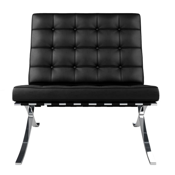 Homeroots 32" Black And Silver Italian Leather Tufted Lounge Chair   520597