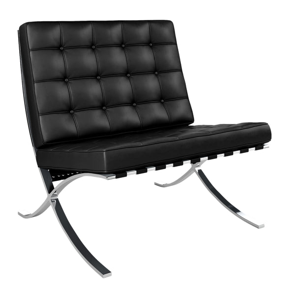 Homeroots 32" Black And Silver Italian Leather Tufted Lounge Chair   520597