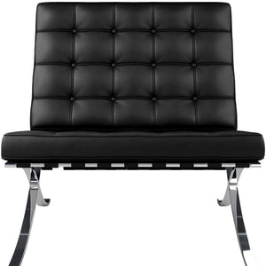 Homeroots 32" Black And Silver Italian Leather Tufted Lounge Chair   520597