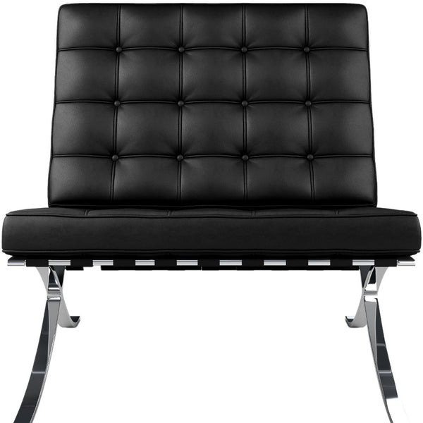 Homeroots 32" Black And Silver Italian Leather Tufted Lounge Chair   520597