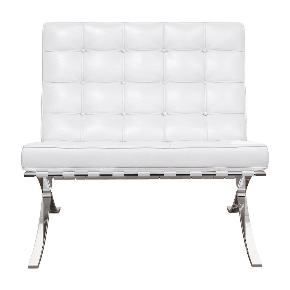 Homeroots 32" White And Silver Italian Leather Tufted Lounge Chair   520598