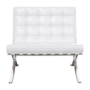 Homeroots 32" White And Silver Italian Leather Tufted Lounge Chair   520598