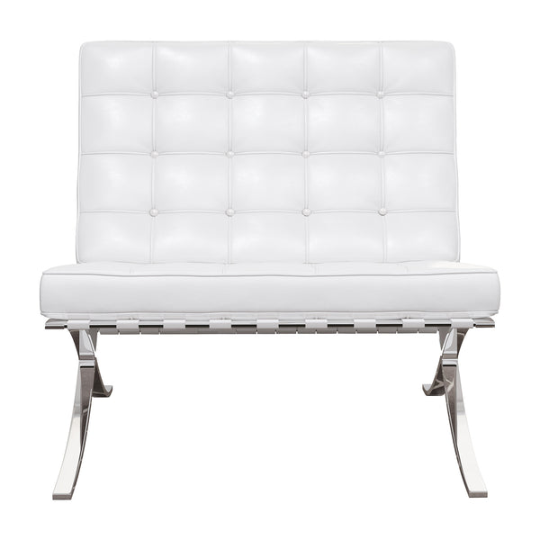 Homeroots 32" White And Silver Italian Leather Tufted Lounge Chair   520598