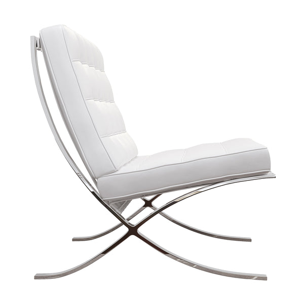 Homeroots 32" White And Silver Italian Leather Tufted Lounge Chair   520598