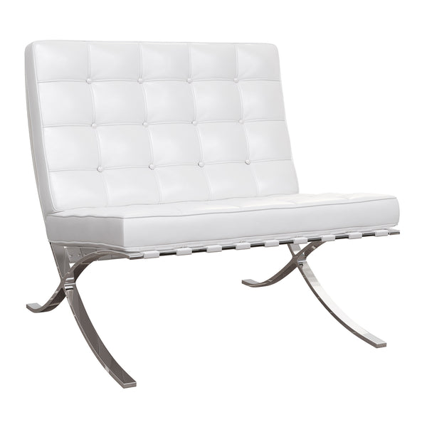 Homeroots 32" White And Silver Italian Leather Tufted Lounge Chair   520598