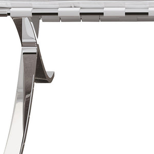 Homeroots 32" White And Silver Italian Leather Tufted Lounge Chair   520598