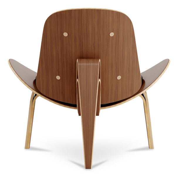 Homeroots 36" Black And Wood Brown Genuine Leather Lounge Chair   520599