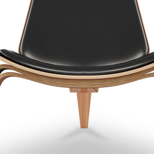 Homeroots 36" Black And Wood Brown Genuine Leather Lounge Chair   520599